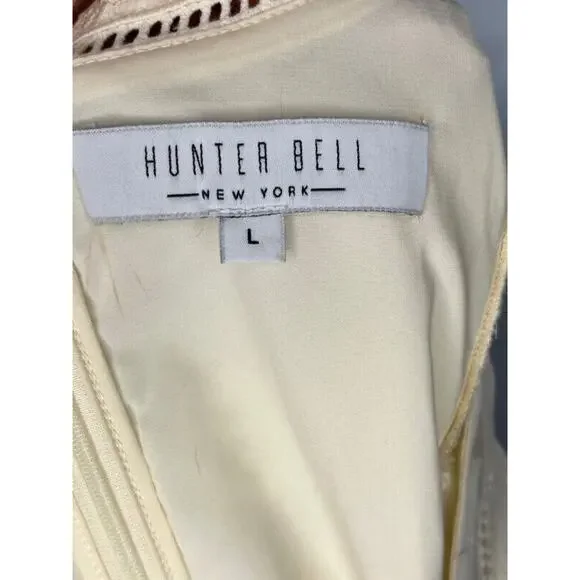 HUNTER BELL Sz L Large Gaille Cream Short Puff Sleeve Jacquard Dress - Picture 3 of 12